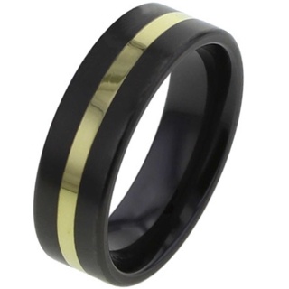 Black Zirconium Ring with Yellow Gold Inlay