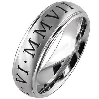 Dome Profile Titanium Ring with customised Roman Numerals