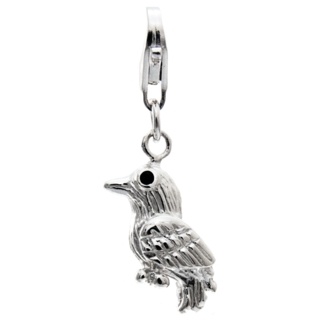 Silver Enamel Woodpecker Bird Clip on Charm