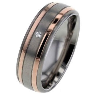  Court Shape Titanium Diamond Ring with Twin Rose Gold Inlays