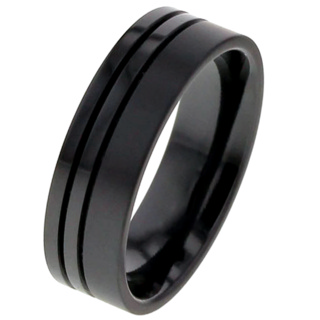 Flat Profile Black Zirconium Wedding Ring