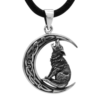 925 Silver Wolf & Moon Necklace