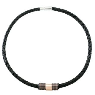 Woven 6mm Black Leather Necklace with Titanium Beads