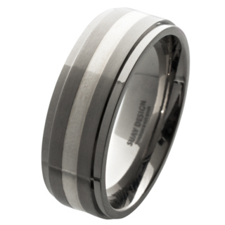 Two Tone Titanium Ring with a Central Silver Inlay