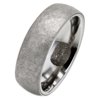 Brushed Titanium Memorial Ring with Hidden Fingerprint