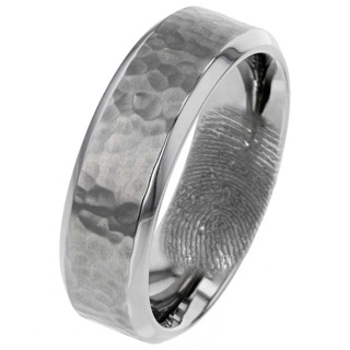 Hammered Titanium Ring with Secret Fingerprint