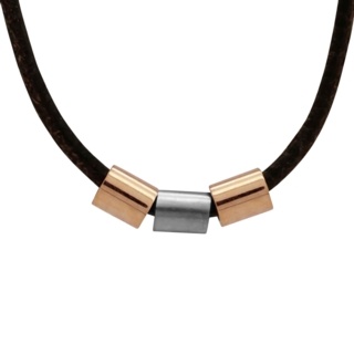 Rose Gold & Titanium Beads Leather Necklace