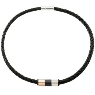 6mm Woven Black Leather Necklace with Multi Coloured Titanium Beads