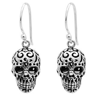 925 Silver Skull Drop Earrings