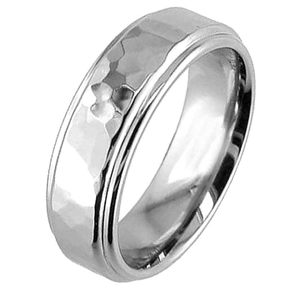 Polished Titanium Ring with a Hammered Central Feature | Silver ...