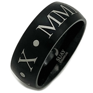 Personalised Roman Numeral Black Titanium Ring