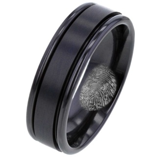 Black Zirconium Ring with Two-Tone Finish Hidden Fingerprint