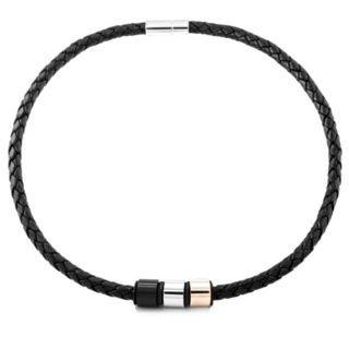 Black Leather Necklace with Titanium Beads