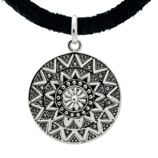 925 Silver Mandala Leather Necklace