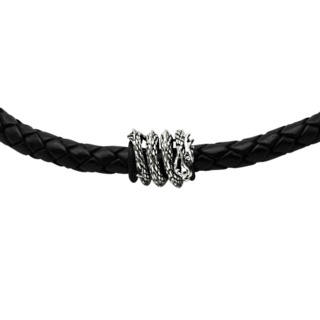 925 Silver Dragon Bead with Black Woven Leather Necklace