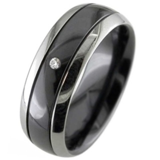 Dome Profile Two-Tone Diamond Zirconium Wedding Ring