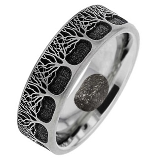 Tree of Life Memorial Ashes Ring with hidden Fingerprint