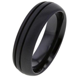 Twin Grooved Black Zirconium Ring 