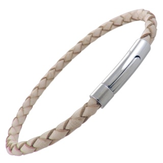 Natural Slim Woven Leather Bracelet with Steel Clasp