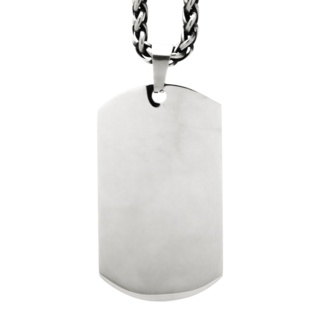 Polished Stainless Steel Dog Tag with Wheat Chain