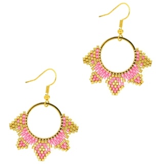 Handmade Pink & Gold Miyuki Bead Earrings