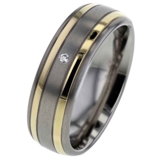 Titanium and Diamond Wedding Ring with Gold Inlays
