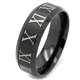 Two Tone Black Steel Roman Numeral Ring