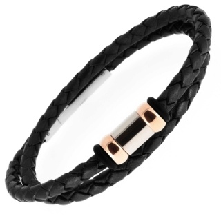 Black Woven Double Wrap Bracelet with Titanium Beads