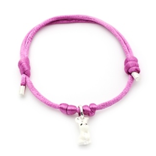 Children's Silver & Enamel White Rabbit Pink Silk Bracelet