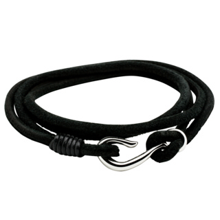 Soft Black Leather Double Wraparound Bracelet with Fish Hook Clasp