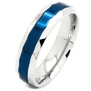 Faceted Steel Neon Blue Ring 