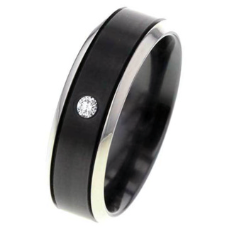 Flat Profile Two Tone Zirconium Diamond Wedding Ring