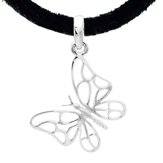 925 Silver Butterfly Leather Necklace
