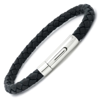 Woven Dark Grey Leather Bracelet