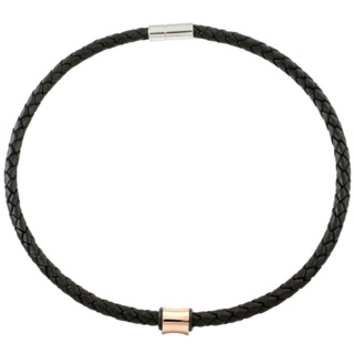 Woven Black Leather Necklace with Rose Gold Titanium Bead