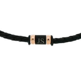 Personalised Black Woven Leather Necklace with Titanium Beads