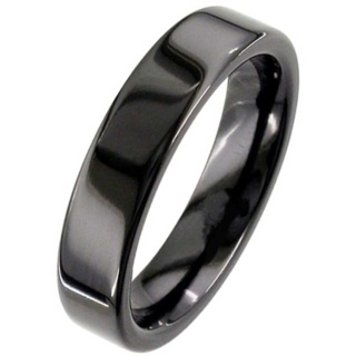 Flat Profile Black Polished Zirconium Ring