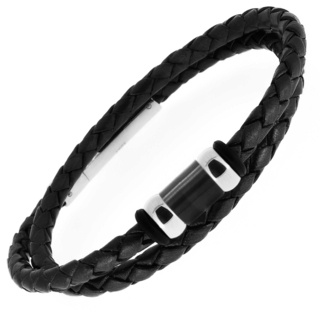 Black Woven Double Wrap Bracelet with Titanium Beads