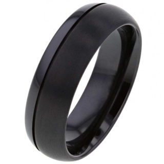 Dome Profile Black Zirconium Ring with Dual Finish 