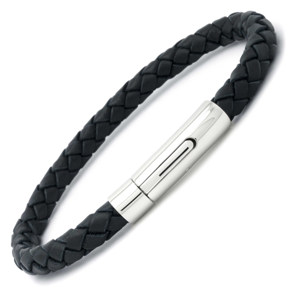 Woven Dark Grey Leather Bracelet | Leather Bracelets | Suay Design