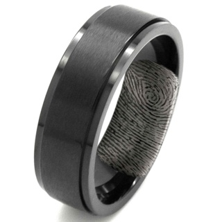Personalised Black Steel Spinner Ring With Internal Fingerprint 
