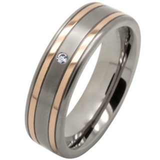 Rose Gold Inlaid Titanium Wedding Ring With Diamond 