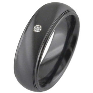 Dome profile Diamond Set Black Zirconium Wedding Ring