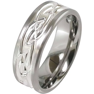 Flat Profile Silver & Titanium Celtic Wedding Ring 