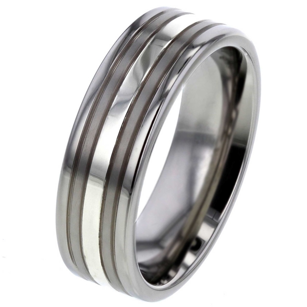 Platinum Inlaid Titanium Ring | Silver & Titanium Rings | Suay Design