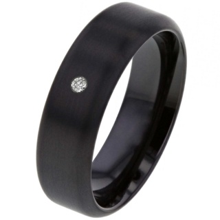 Flat Profile Black Zirconium Ring with Brilliant Diamond Set