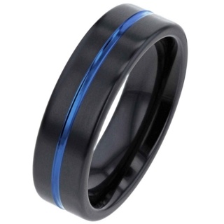 Black Zirconium Ring with Blue Anodised Stripe 