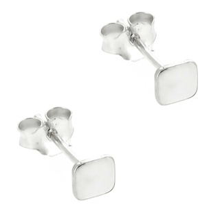 Satin Silver Square Stud Earrings