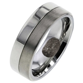 Two-tone Titanium Memorial Ring With Fingerprint