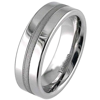Flat Profile Titanium Ring with a Central Satin Band.